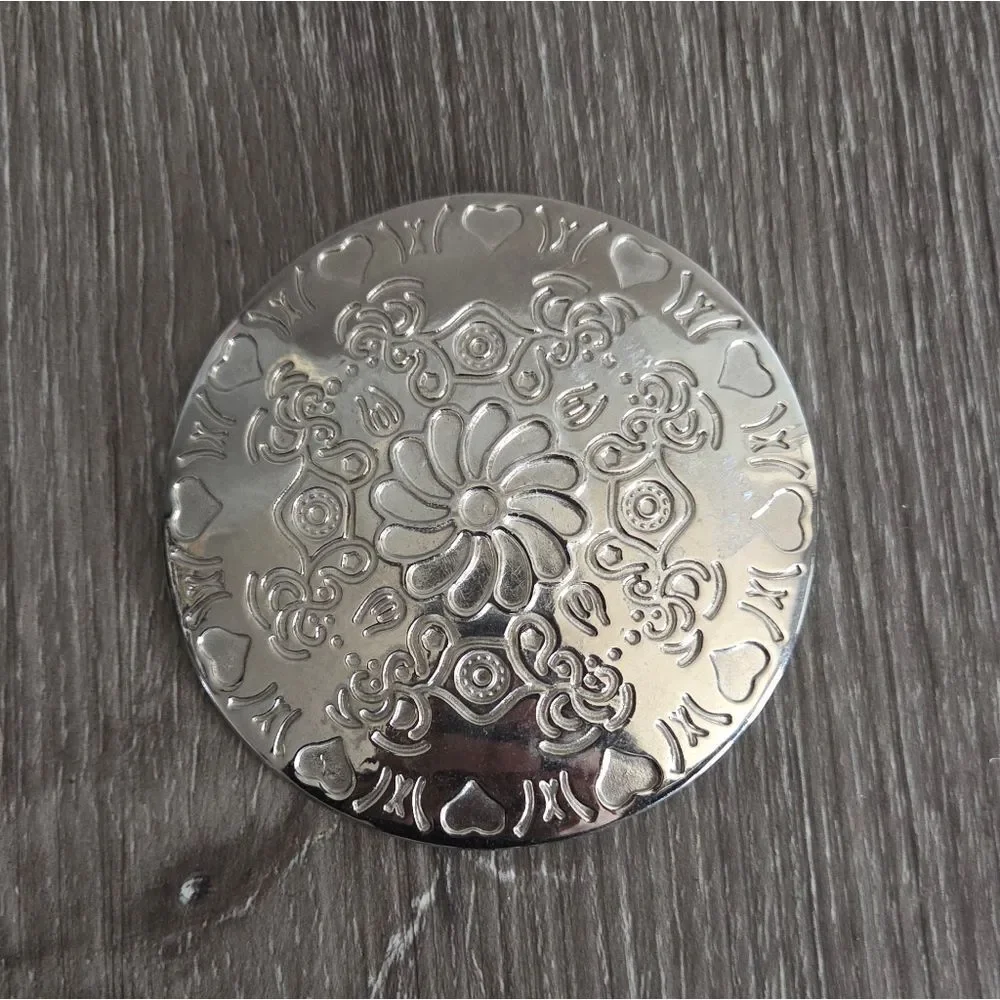 Southwestern Medallion Swirl Flower Hearts Floral Silver Tone Round Belt Buckle